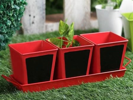 Chalk Board Painted Herb Pots Red (Set Of Three) For Sale